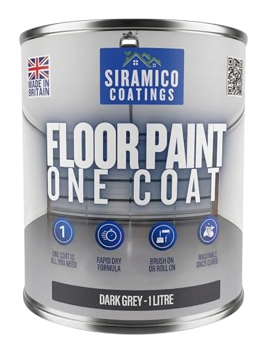 SIRAMICO COATINGS One Coat Anti-Slip Floor Paint | 1 Litres | 5 Modern Colours I Waterbased Quick Drying Formula | White Black Greys (Dark Grey 1 Liter)