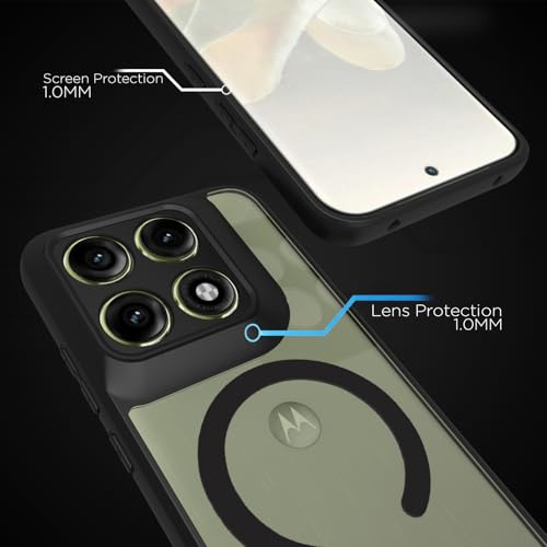 Image of RIGGEAR Shockproof Sleek Hybrid Armor Back Cover Case Compatible with MagSafe Accessories for Motorola Moto Edge 70 Pro /Edge 70 Pro Plus 5G (Clear PC + Black TPU Bumper)