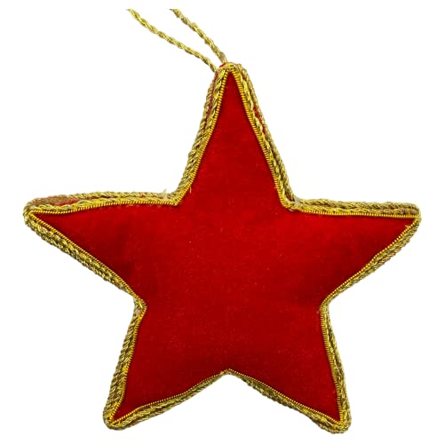 Zari Red Star Christmas Ornament, Zardozi Embroidery, Gift Bag, Crafted In India #TOP3