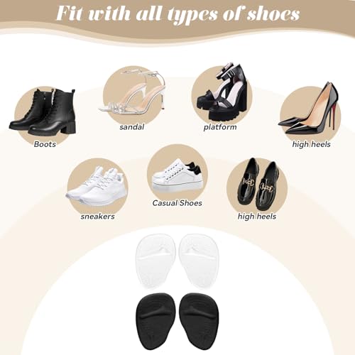 Image of 2 Pair Gel Cushion Insoles Adhesive Cushioning Insoles Sandals Flats Dress Shoes, Ball of Foot Cushions Heel Cushion Inserts for Women for High Heels Sandals Flats Boots Pumps (Clear, Black)