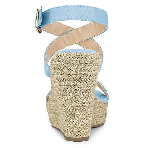 Allegra K Women's Slingback Crisscross Espadrille Wedge Sky Blue Heel Sandals 7 M US3