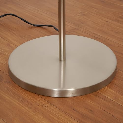 Image of Divine Trends Uplighter Satin Nickel Floor Lamp for Living Room with Frosted Glass Lampshade | Includes LED Warm Bulb | Hidden Wire Design | Uplight Corner Standing Lamp for Home | Pack of 1