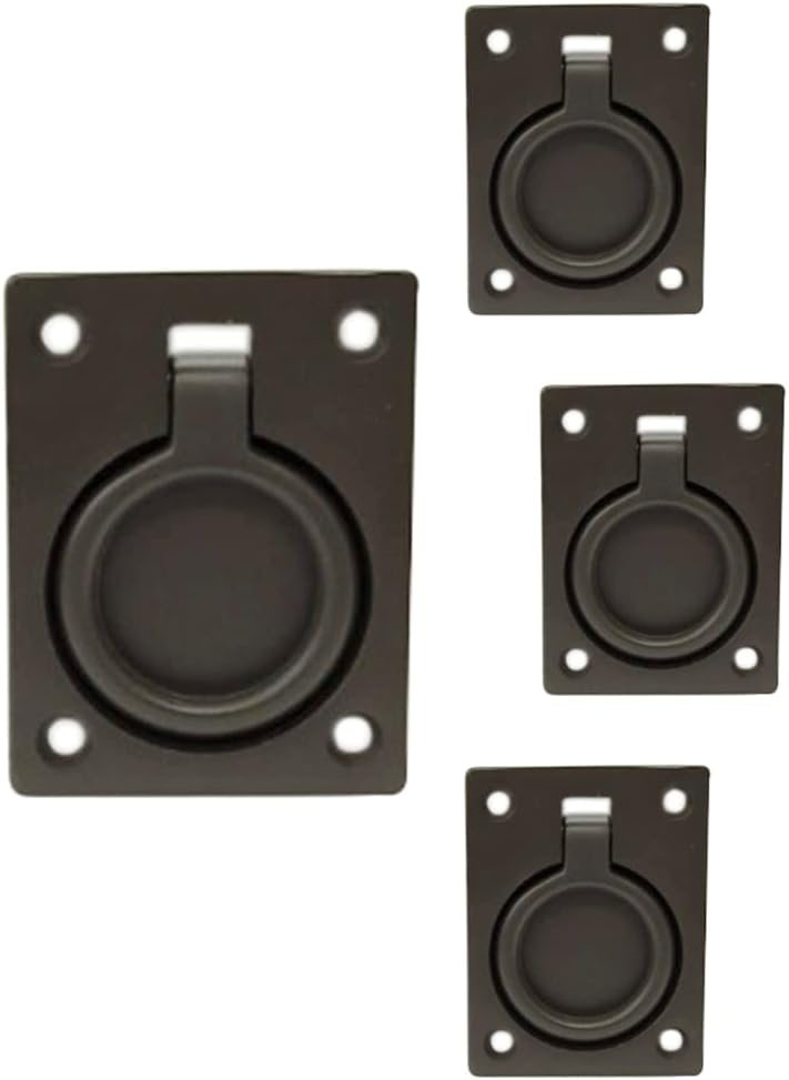 QCAA Solid Brass Large Heavy Rectangular Recessed Flush Ring Pull, 3-5/16"x 2-7/16", Satin Nickel, Made in Taiwan, 2 Pack