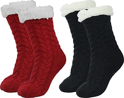 Image of BenSorts Women Winter Thick Slipper Socks with Grippers Non Slip Warm Fuzzy Socks Christmas Gifts