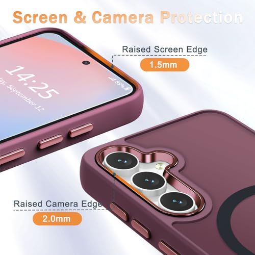 Image of for Samsung Galaxy S24 FE Case, Matte Magnetic Phone Case with 1 Screen Protector, Support for Magsafe, Translucent Frosted Slim Shockproof Protective Cover for Samsung Galaxy S24 FE, Wine Red