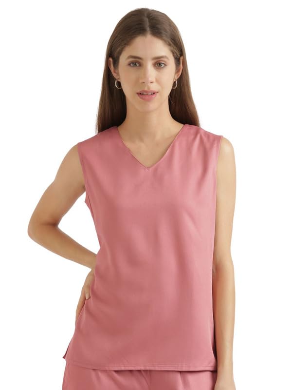 Image of SAADAA V-Neck Tops for Women| Viscose Fabric | Sleeveless Design | Relaxed Fit for Everyday Comfort | Office & Casual Wear