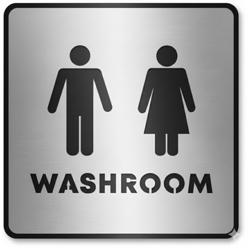 Image of Premium Brush Steel Silver Finish Acrylic Washroom Square Shape Door Sign Easy to Mount Self-Adhesive Tape Signage for Hotel Office Resort Society Corporate Business Hospital