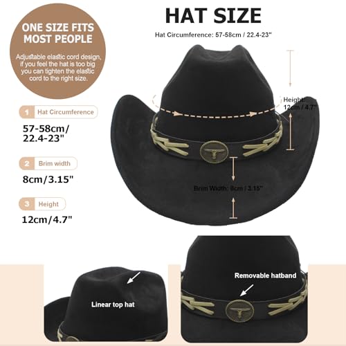 Image of Western Cowboy Hat for Women Men with Band Wide Brim Suede Cowboy Cowgirl Hat Western Style Hat