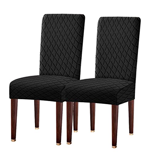 LANSHENG Chair Covers, Stretch Dining Chair Protector Slipcovers Jacquard, Elastic Removable Washable Chair Seat Cover for Dining Room Kitchen Banquet Restaurant Home, Black