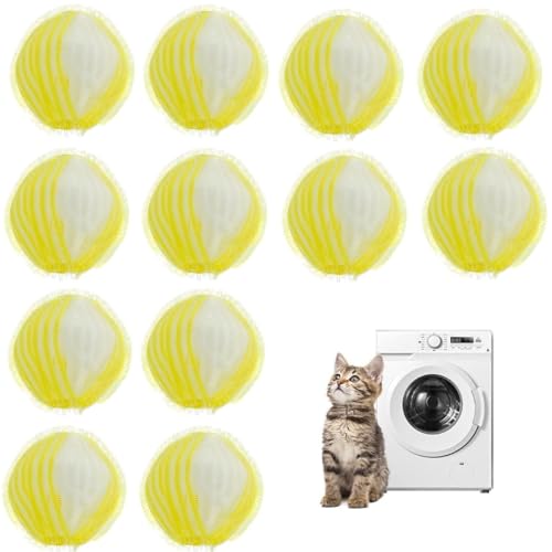 Pet Hair Remover for Washing Machine – 12PCS Reusable Laundry Lint Remover | Dog & Cat Hair Catcher for Clothes, Blankets & Pet Beds (12 Yellow)