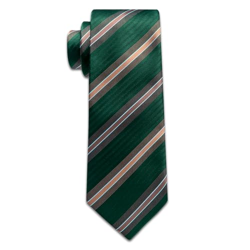 Image of YourTies Green Christmas Ties for Men Striped Tie Woven Silk Necktie Handkerchief Cufflinks Set Formal Business Party Wedding