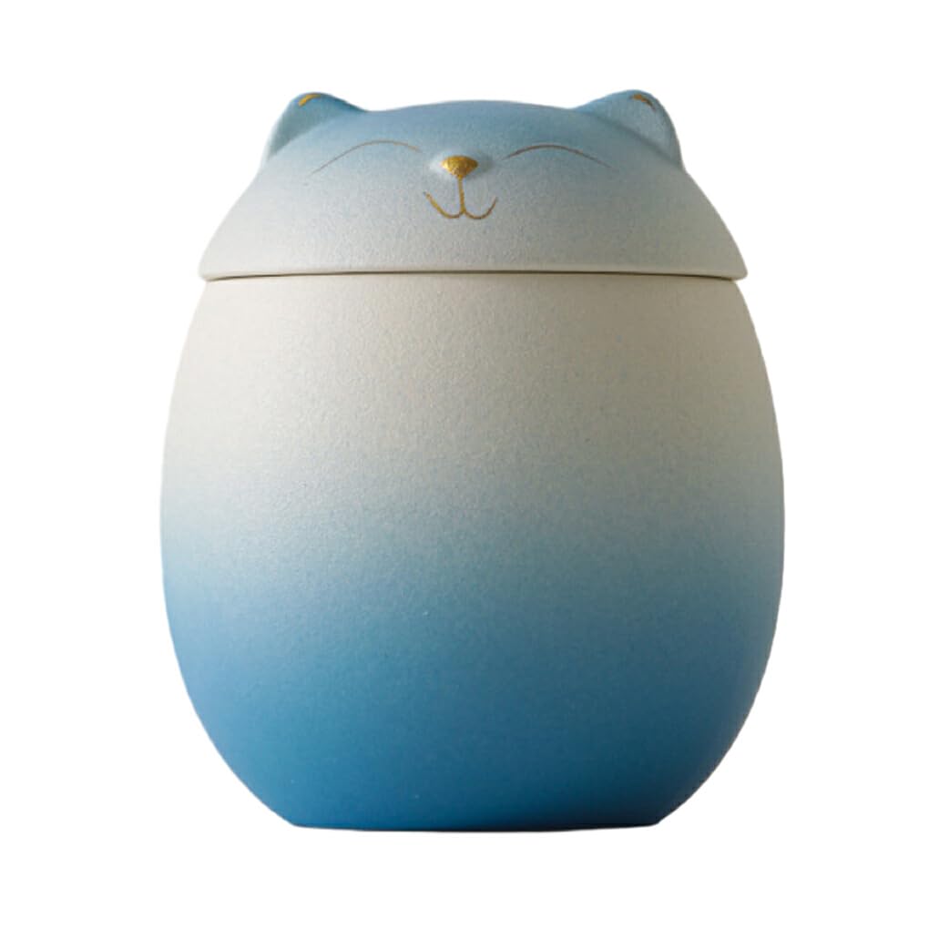 siduytin Large Capacity Ceramic Canisters Cute For Wide Application Ceramics Cat Form Ceramic Tea Jars Cat Shape Storage Jars, blue and white, 500ml
