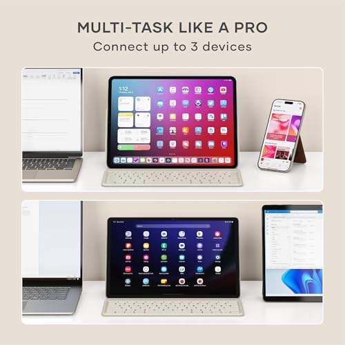 Image of Satechi OntheGo Bluetooth Keyboard with Adjustable Stand, Connect up 3 Devices, USB C Rechargeable Battery, Compact and Portable Keyboard for iPad, Tablet - Sand