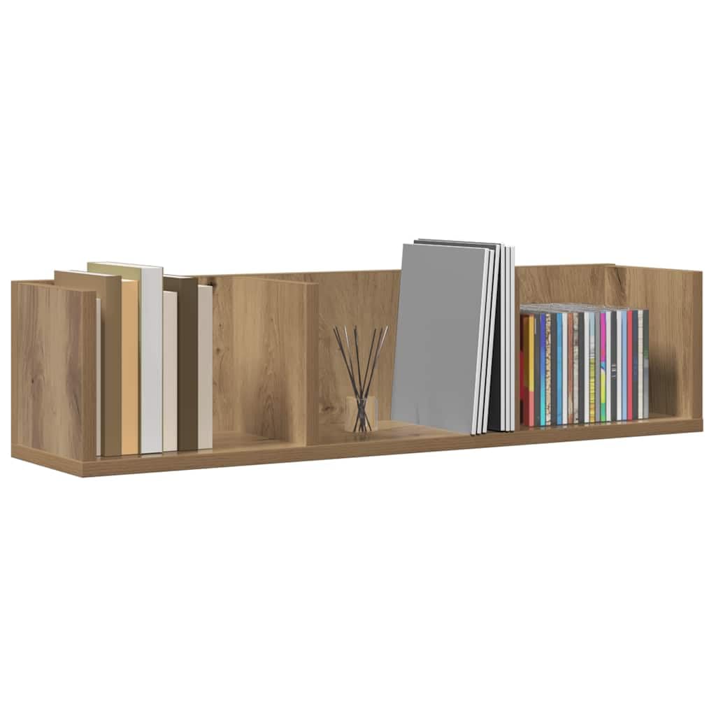 Scaffale da parete per CD in rovere Artisan, 75 x 18 x 18 cm, mensola sospesa in legno, mensola per DVD da parete con 3 scomparti per collezioni musicali, libri e decorazioni