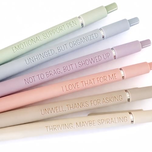 Write This Way 6-Pen Set | Unhinged But High-Functioning Engraved Soft-Touch Gel Pens｜Snarky Sarcastic Emotional Support Pens｜Office Supplies (Silver Pastel)