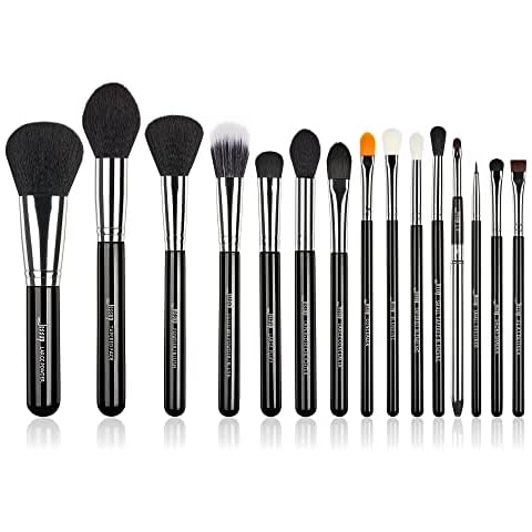 Jessup Pro Makeup Brushes 15 Pcs Makeup Brush Set Cosmetics Make Up Powder Foundation Eyeshadow Eyeliner Blending Lip Brush Tools (Black/Silver) T092 Cover