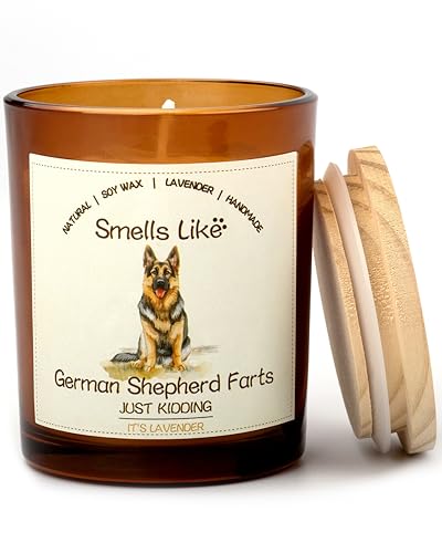 German Shepherd Gifts for Women - Dog Mom Candles Lavender Natural Dog Farts Candles Pet Friendly Safe Scented Candle Themed Gifts for Women Soy Wax Present Idea for Pet Lovers Decor