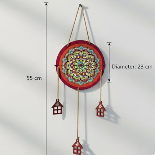 Image of DECORIQUE Mandala Wall Hanging with Wooden House Charms Multicolour Decorative Wall Art for Living Room Bedroom Door Home Decor Gift Hanging Accent