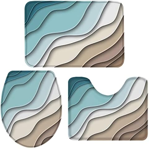 Big buy store Abstract Modern Ombre Gradient Bathroom Rug Set of 3 Include Non-Slip Contour Mat, U-Shape Toilet Lid Cover and Absorbent Bath Mat, Teal Brown Home Bath Decor - Small Cover