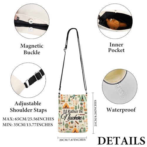 PWHAOO Camping Lover Gift I'd Rather Be Nowhere Crossbody Bag Vanlife Travel Bag Camper Van Gift2