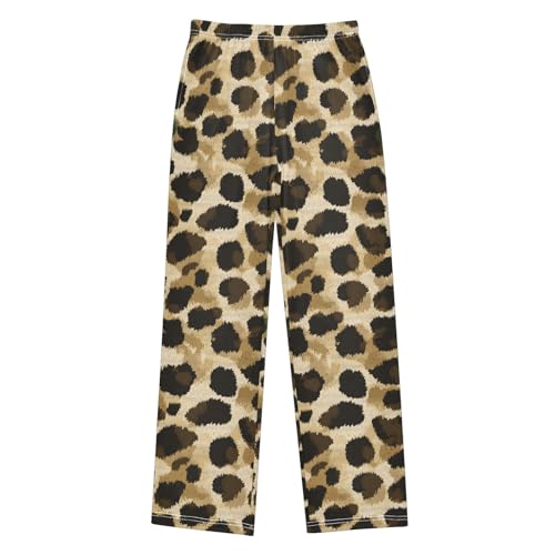 Pajama Pants Lounge Sleep PJ Bottoms Sleepwear Elastic Waist Drawstring M Leopard