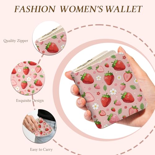 Image of Strawberry Wallet for Women, PU Leather Accordion Wallet, Zipper Coin Purse | Women's Strawberry Accordion Wallet, Credit Card Holder with 1 ID Window 14 Card Slots, Gift for Wife Daughter Ladies