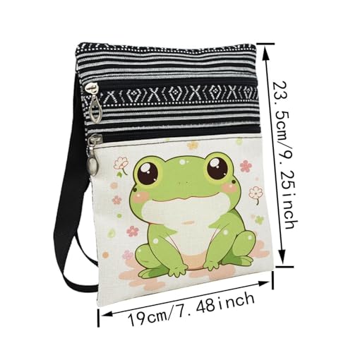 Lovely Frog Messenger Bag Small Ethnic Pattern Printed Adjustable Strap Crossbody Zipper Bag Lovely Frog Phone Bag Wallet Cute Shoulder Handbag for Women - 12
