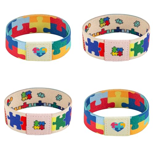 4-Pack Autism Awareness Bracelet, Colorful Elastic Puzzle Wristband Bracelets for Adults, Autism Awareness Accessories for Women Men