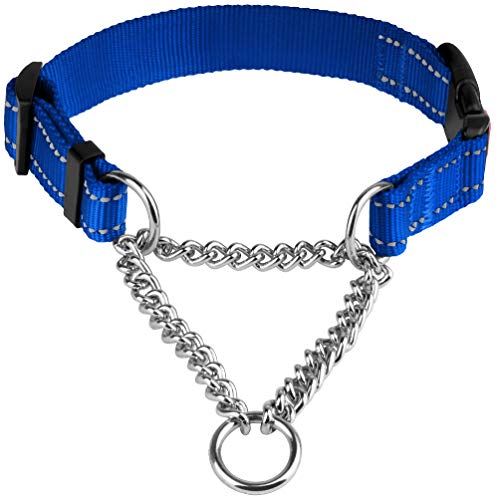 Collardirect Martingale Dog Collar With Stainless Steel Chain And Quick Release Buckle - Reflective Collar For Large, Medium, Small Dogs - Blue, Medium (Neck Size 14"-17") #TOP3