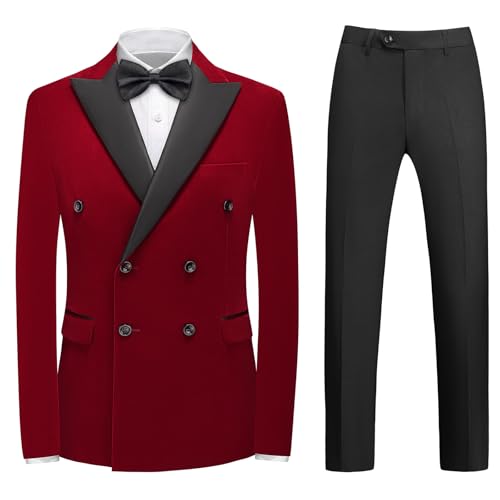 KUDORO Men's Velvet Tuxedo Blazer & Pants Set