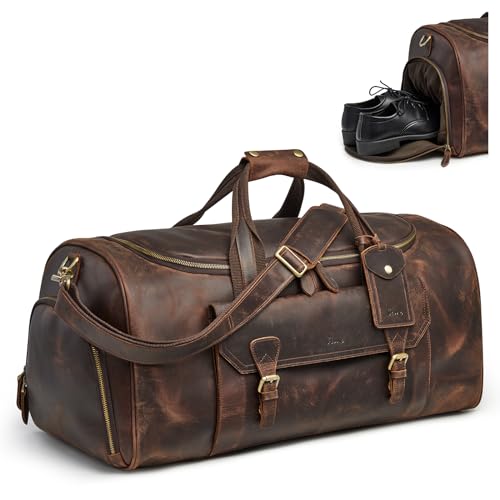 S-ZONE Genuine Leather Weekender Bag