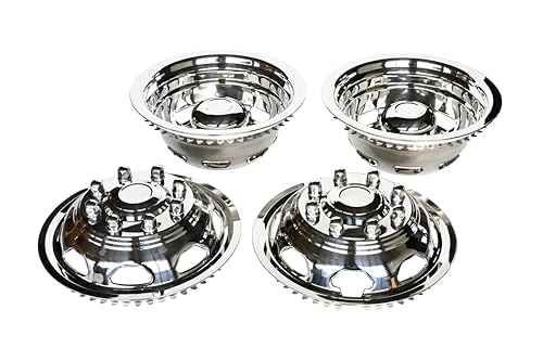 17 Inch 8 Lug Polished Dually Wheel Simulator Set Front and Rear Snap On Wheel Hubcaps for 2008-2025 Chevy GMC...