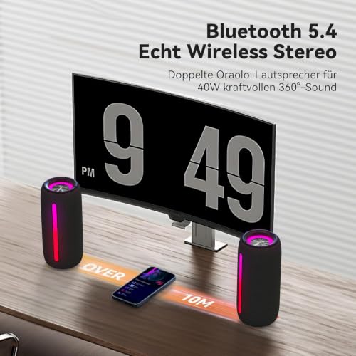 Miniatura 6 de oraolo Altavoz Bluetooth Pequeño, Altavoz Portatil Bluetooth 5.4, Mini Altavoces Ducha, 30H Reproducción, IPX7 Resistencia al Agua, TWS/AUX/TF, Adecuado para Exteriores/Fiestas/Viajes (Negro)
