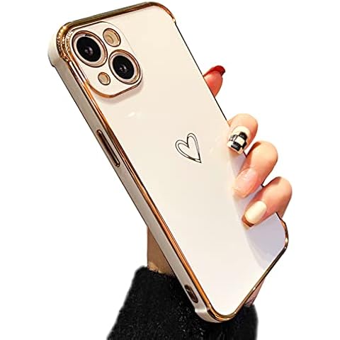 ZTOFERA Compatible with iPhone 13 Case for Girls Women, Flexible Silicone Phone Case with Cute Heart Pattern Electroplated Design Shockproof Protective Bumper Cover for iPhone 13, White Cover