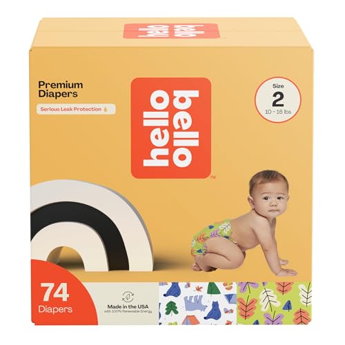 Image of Hello Bello Premium Diapers Size 2, Happy Camper & Live Leaf Love Designs, 74ct Club Box
