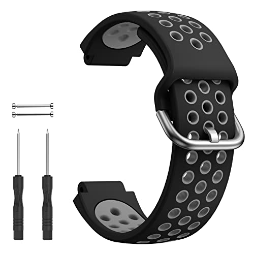 Correa Forerunner 735XT, Correa Deportiva de Silicona de Repuesto Compatible con Garmin Forerunner 220/230/235/235 Lite/620/630/Approach S20/S5/S6 negro-gris