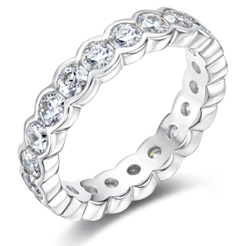 Bo.Dream Eternity Rings, 3mm Round Cut Bezel setting Cubic Zirconia 925 Sterling Silver Wedding Band Ring for Women