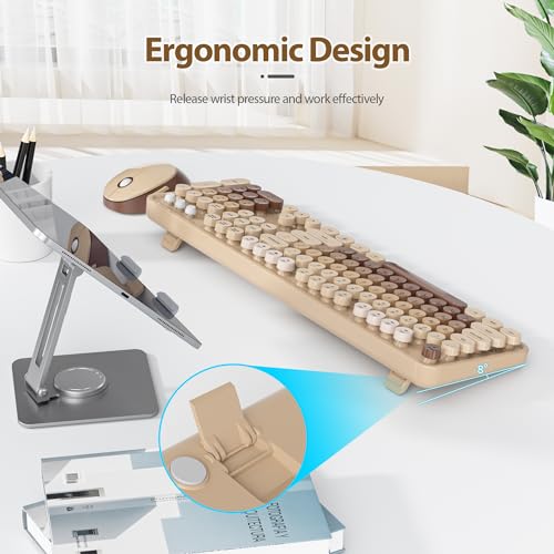 Image of Fogruaden Wireless Keyboard and Mouse Combo, Retro Typewriter Full-Size Keyboard with Number Pad and Cute Mouse, Gradient Colorful Computer Keyboard for Windows PC Desktops Laptop