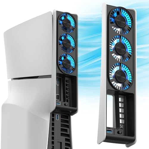 Image of MEQI PS5 Slim Cooling Fan, PS5 Slim Accessories Upgraded Quiet Cooler Fan with LED Light & USB Hubs, Efficient Cooling Station for PS5 Slim Disc & Digital Edition