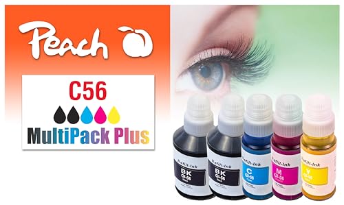 Peach Lot de 2 Cartouches d'encre C56 Plus - Équivalent de Canon GI-56 - pour Canon Maxify GX 4050, Canon Maxify GX 6050, Canon Maxify GX 7050, Canon Maxify GX 7055, Canon Maxify GX 5050