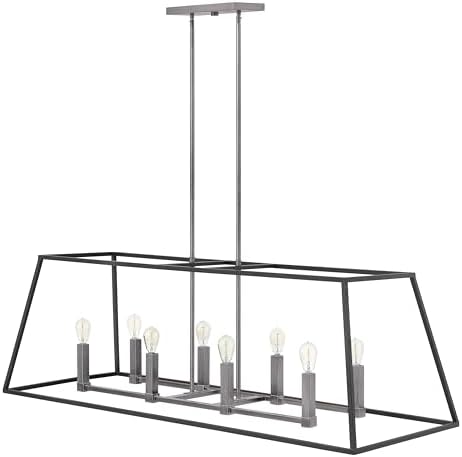 Hinkley Fulton Restoration Eight Light Stem Hung Linear Chandelier, Aged Zinc