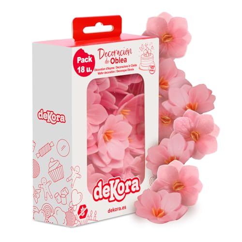 dekora – Flores Comestibles para tartas, 18 camelias rosas de oblea, 4 cm, sin azúcar, sin gluten, sin lactosa, Adornos Comestibles para Tartas, Cumpleaños y Bodas