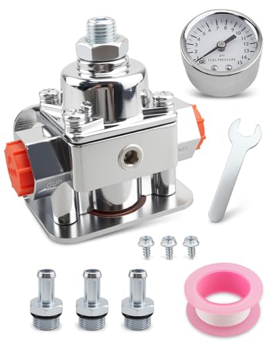 Fuel Pressure Regulator Kit 12-804 Carburetor Fuel Valve Gauge Fit for Holley Edelbrock Carburetors 1-4 PSI Aluminum Alloy 3/8In NPT Port (1-In 2-Out)