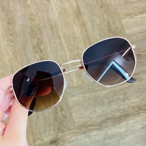 Óculos de Sol Feminino Masculino Hexagonal Confortável de Metal Proteção Uv400 Acompanha Estojo e Fl