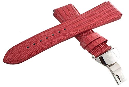 Techno MasterGenuine 24mm Red Leather Silver Stainless Steel Deployment Buckle Watch Band Strap