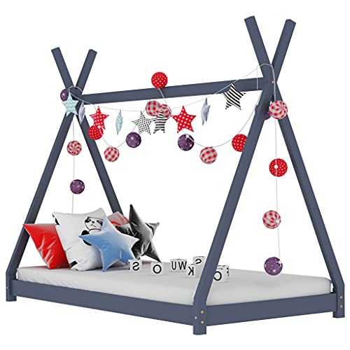 vidaXL Cadre de Lit d'enfant Lit Cabane d'enfant Structure de Lit pour Enfants Maison Chambre d'enfant Intérieur Gris 70x140 cm Bois de Pin Massif