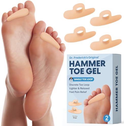 Dr. Fredericks Original Hammer Toe Corrector Gels - 2 Pairs - All-Day Relief for Crooked & Overlapping Toes - Soft Cushioning - Symptomatic Support for Toe Alignment - Beige - 1 Loop Design