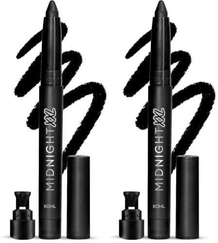 Image of RENEE Midnight XXL Kajal | Black Kohl Pencil with Built-in Sharpener | Waterproof, Smudge-proof, 24Hr Long-Lasting | Ultra-Rich Pigment, Smooth Glide | 1.5g (Pack of 2)