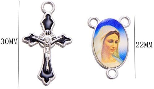 Yaoding 30sets Mix Picture Rosary Cross and Center Sets for Rosary Bead Necklace Makings, Alloy Crucifix Cross Pendants and Oval Picture Links
