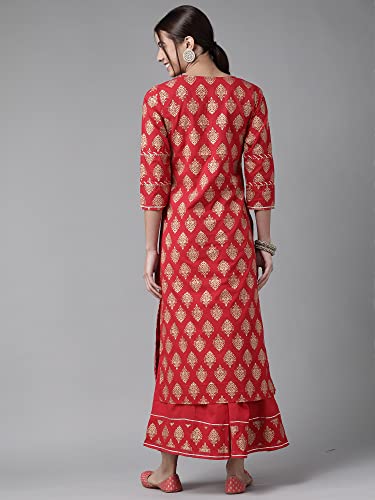 Image of INDO ERA Women's Pure Cotton Printed Straight Kurta with Sharara Set(KS0RD2400)